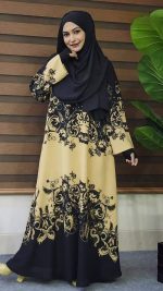 🍂Elegent Print Abaya Alpona Black-White🍂 - Image 5