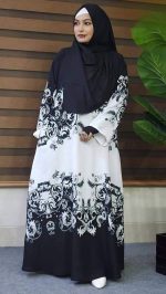🍂Elegent Print Abaya Alpona Black-White🍂