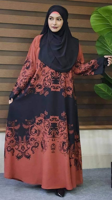 🍂Elegent Print Abaya Alpona Light Golden🍂